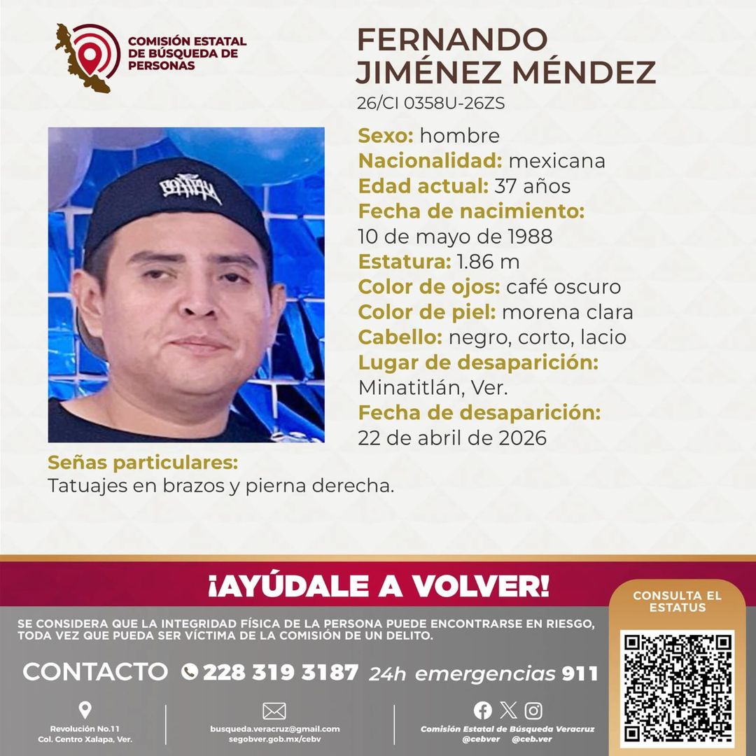 Hombre desaparecido en Minatitlán